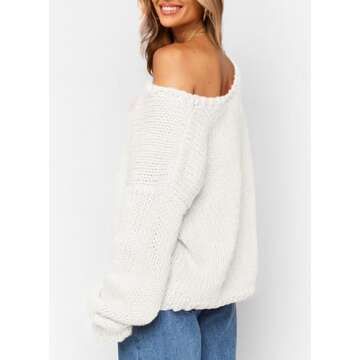 PRETTYGARDEN Womens Fall Sweaters Chunky Loose Long Sleeve V Neck Oversized Dressy Casual Knit Pullover Tops (White,Small)