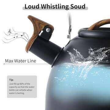 LONFFERY Tea Kettle for Stove Top, 3.2 Quart Whistling Tea Kettle, Food Grade Stainless Steel and Wo...