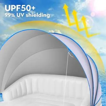Floating Island with Canopy, Heavy Duty Inflatable Water Lounger Raft with 2 Cup Holders for Adults ...