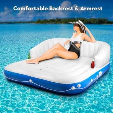 Floating Island with Canopy, Heavy Duty Inflatable Water Lounger Raft with 2 Cup Holders for Adults Lake Pool
