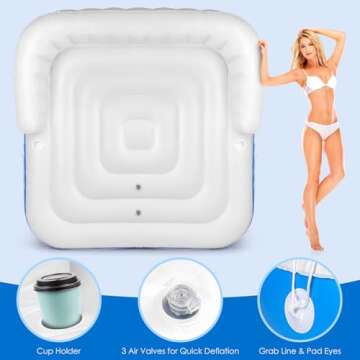 Floating Island with Canopy, Heavy Duty Inflatable Water Lounger Raft with 2 Cup Holders for Adults Lake Pool