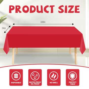 6 Pack Premium Disposable Plastic Tablecloth 54" x 108" Party Table Cloths Disposable for 6 to 8 Foo...