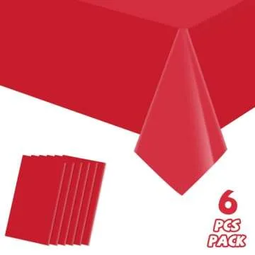 6 Pack Premium Disposable Plastic Tablecloth 54" x 108" Party Table Cloths Disposable for 6 to 8 Foot Tables Indoor or Outdoor Parties Birthdays Weddings Christmas Anniversary Buffet Table (Red)