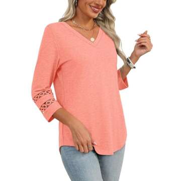 3/4 Sleeve Lace V Neck Women’s Blouse for Spring Style