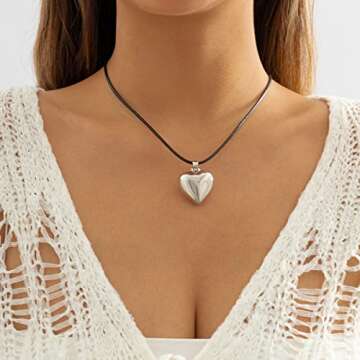 Trendy YURAOER Chunky Heart Choker Necklace for Women
