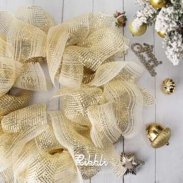 Ribbli Cream and Gold Metallic Mesh Ribbon 10 inch x 30 feet for Elegant Crafts