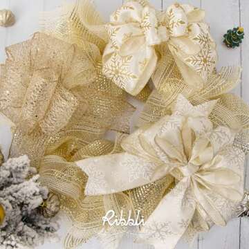 Ribbli Cream and Gold Metallic Mesh Ribbon for Decorations