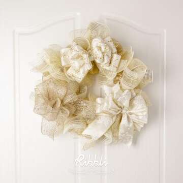 Ribbli Cream and Gold Metallic Mesh Ribbon for Decorations