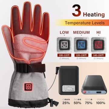 ALLJOY Heated Gloves with Rechargeable Battery for Winter