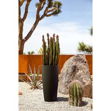 Veradek Mason Series Vega Planter - Round Tall Planter for Indoor or Outdoor Porch/Patio | Made from Plastic & Concrete with Drainage Holes | Modern Décor for, Flowers, Interior Plants