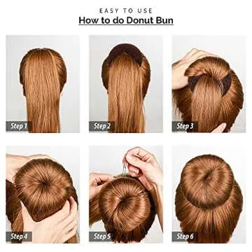 FANDAMEI Hair Bun Maker Set, Donut Bun Maker Set With 4pcs Dark Brown &4pcs Beige(2 extra-large,2 large,2 medium and 2 small), 5 pieces Hair Elastic Bands, 40 pieces Hair Bobby Pins (Brown and Gold)