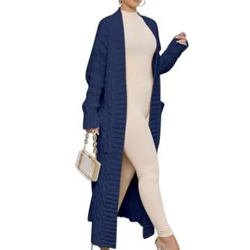 ANRABESS Womens Long Cardigan Sweater 2024 Oversized Coat Long Sleeve Open Front Knit Maxi Outwear Fall Trendy Jacket Clothes 1201zangqing-S Navy Blue