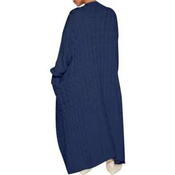 ANRABESS Womens Long Cardigan Sweater 2024 Oversized Coat Long Sleeve Open Front Knit Maxi Outwear Fall Trendy Jacket Clothes 1201zangqing-S Navy Blue