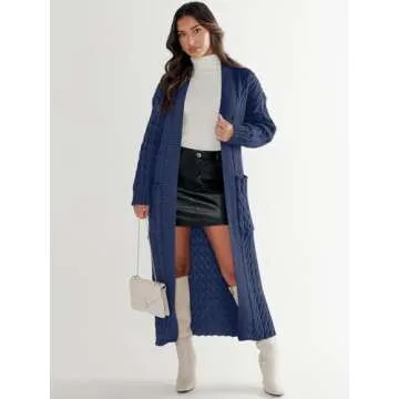ANRABESS Womens Long Cardigan Sweater 2024 Oversized Coat Long Sleeve Open Front Knit Maxi Outwear Fall Trendy Jacket Clothes 1201zangqing-S Navy Blue