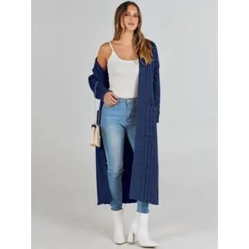 ANRABESS Womens Long Cardigan Sweater 2024 Oversized Coat Long Sleeve Open Front Knit Maxi Outwear Fall Trendy Jacket Clothes 1201zangqing-S Navy Blue