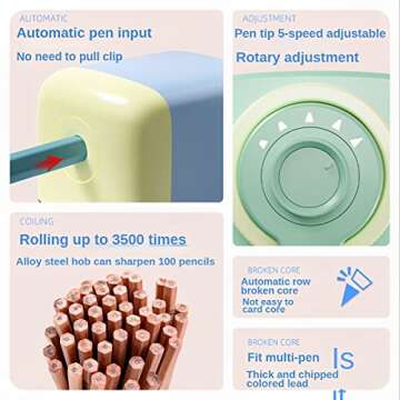 Pencil Sharpener,Automatic Pen Entry Design,The knob can Adjust 5 Types of Pen tip Thickness,Desk Pe...