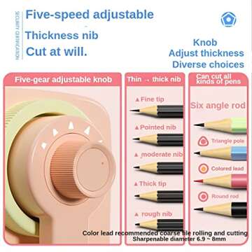 Pencil Sharpener,Automatic Pen Entry Design,The knob can Adjust 5 Types of Pen tip Thickness,Desk Pencil Sharpener,for Standard Pencils,Colored Pencils,and Makeup Pencils,for Classroom,Home,Office Use