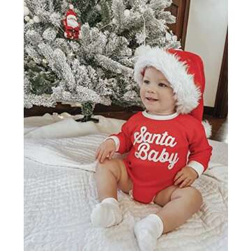 Twopumpkin Baby Girl Boy Christmas Sweater Santa Baby Onesie Outfit Infant Sweatshirt Romper Long Sleeve Oversized Clothes (AZ Waffle Knitted Santa Baby Red, 0-3 Months)