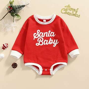 Twopumpkin Baby Girl Boy Christmas Sweater Santa Baby Onesie Outfit Infant Sweatshirt Romper Long Sleeve Oversized Clothes (AZ Waffle Knitted Santa Baby Red, 0-3 Months)