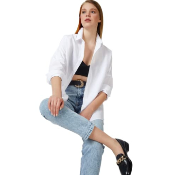 BIG DART Oversized Button Down Shirts for Women, Dressy Casual Long Sleeve Blouses Summer Tops Tunics (Medium, White)