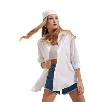 BIG DART Oversized Button Down Shirts for Women, Dressy Casual Long Sleeve Blouses Summer Tops Tunics (Medium, White)