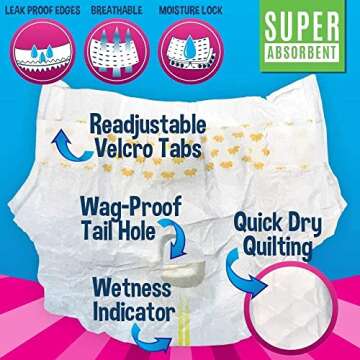 Bodhi Disposable Dog Female Dog Diapers - Super Absorbent, Leak-Proof Pee Wraps - Adjustable Fit, Comfortable Design, Advanced Moisture Control, and Wetness Indicator - Extra Small (20 Count)