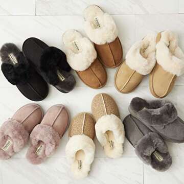 Dearfoams Women's Fireside Sydney Shearling Fur Indoor/Outdoor Scuff Slipper with Wide Widths, Leopa...