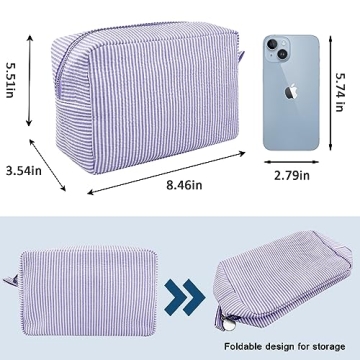 GFU Seersucker Travel Cosmetic Bag for Women - Stylish Organizer