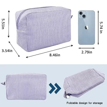 GFU Seersucker Travel Cosmetic Bag for Women - Stylish Organizer