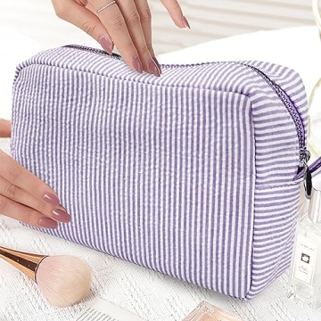GFU Seersucker Travel Cosmetic Bag for Women - Stylish Organizer