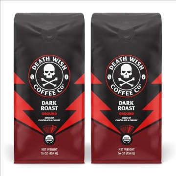 Death Wish Coffee Dark Roast Grounds - 32 Oz, 2 Packs of Bold & Intense Blend of Organic Beans