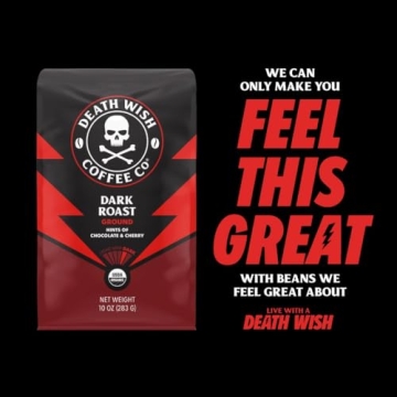 Death Wish Coffee Dark Roast Grounds - Strong & Flavorful
