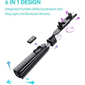 Ambertronix 40” Selfie Stick Tripod Quadrapod, Onboard Light, Wireless Bluetooth Remote, Extendable, Stainless Steel, 3 Light Modes, 9 Brightness Levels, Compatible with All iPhone & Android Devices