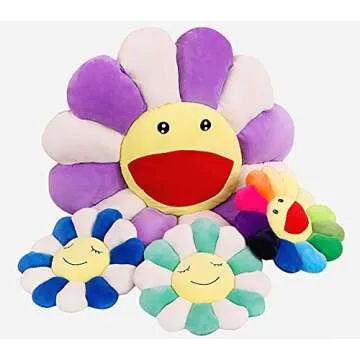 Sunflower Flower Plush Pillow - Soft Comfortable Smiley Plush - Smile Face Cushion Mat Pillow Colorful Sun Flower Plush - Home Bedroom Decor (Green)
