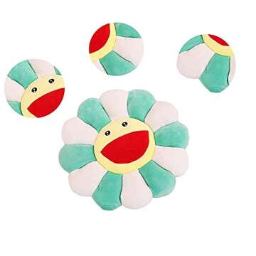 Sunflower Flower Plush Pillow - Soft Comfortable Smiley Plush - Smile Face Cushion Mat Pillow Colorful Sun Flower Plush - Home Bedroom Decor (Green)