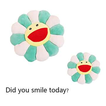 Sunflower Flower Plush Pillow - Soft Comfortable Smiley Plush - Smile Face Cushion Mat Pillow Colorful Sun Flower Plush - Home Bedroom Decor (Green)