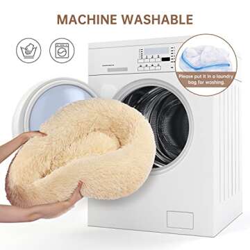 OYANTEN Small Dog Bed Large Cat Bed - Calming Donut kitty bed, Round Pet Beds for Small Medium Cats, Soft Fluffy Warm and Cozy to Improved Sleep, Machine Washable(20in, Champagne)