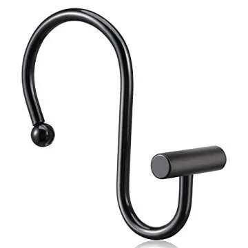 CHICTIE Black Shower Curtain Hooks Rings, Decorative for Bathroom Shower Rods, Set of 12 Premium Rus...