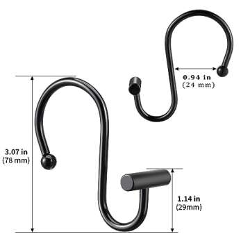 CHICTIE Black Shower Curtain Hooks Rings, Decorative for Bathroom Shower Rods, Set of 12 Premium Rust-Resistant Metal Hooks Hangers T Shaped Design