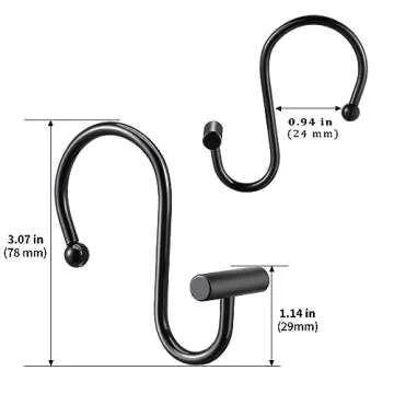 CHICTIE Black Shower Curtain Hooks Rings, Decorative for Bathroom Shower Rods, Set of 12 Premium Rust-Resistant Metal Hooks Hangers T Shaped Design