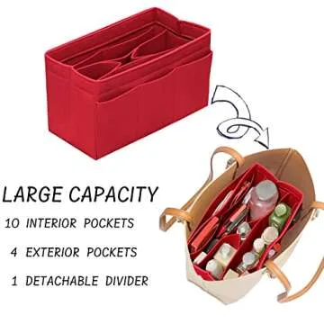 DailyPlus Purse Organizer Insert Felt Bag Organizer Handbag Organizer Insert Bag In Bag Organizer for Tote Purse Bag 14 Pockets Red Small