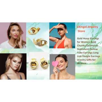 LKingel Gold Earrings for Women Trendy Chunky Gold Hoop Earrings Statement Earrings Hollow Tube Earrings Long Link Dangle Earrings Gold Stud Earrings Prom Earrings Trendy for Women