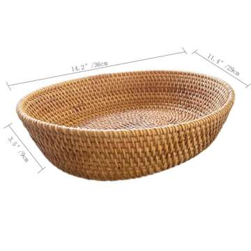 amololo Large 14inch Oval Rattan Fruit Serving Basket,Wicker High Wall Fruit Vegetable Serving Baske...