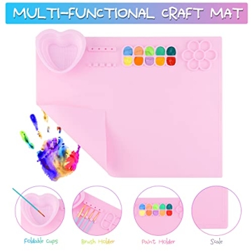 Silicone Craft Mat for Kids with Brush Holder and Palette