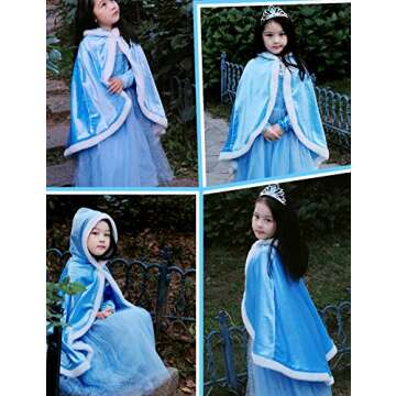 Party Chili Fur Princess Hooded Cape Cloaks Costume for Girls Dress Up Blue 4-5 Years(120cm)