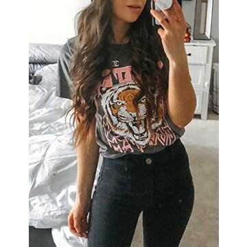 Aoang Shirt Women Funny Letter Print T-Shirt Tees Casual Loose Short Sleeve Tops Blouse Dark Gray