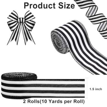 Mupera 2 Rolls Stripe Wired Edge Ribbon for Crafts 20 Yards