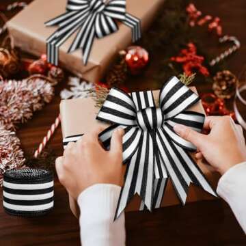 Mupera 2 Rolls Stripe Wired Edge Ribbon for Crafts 20 Yards