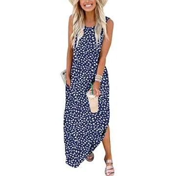 ANRABESS Women Casual Loose Sundress Sleeveless Split Maxi Long Beach Shirt Dress Travel Vacation 20...
