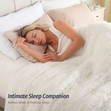 Wemore Shaggy Long Fur Faux Fur Weighted Blanket, Cozy and Fluffy Plush Sherpa Long Hair Blanket for Adult 15lbs, Fluffy Fuzzy Sherpa Reverse Heavy Blankets for Bed, Couch, Cream White, 60 x 80 Inches